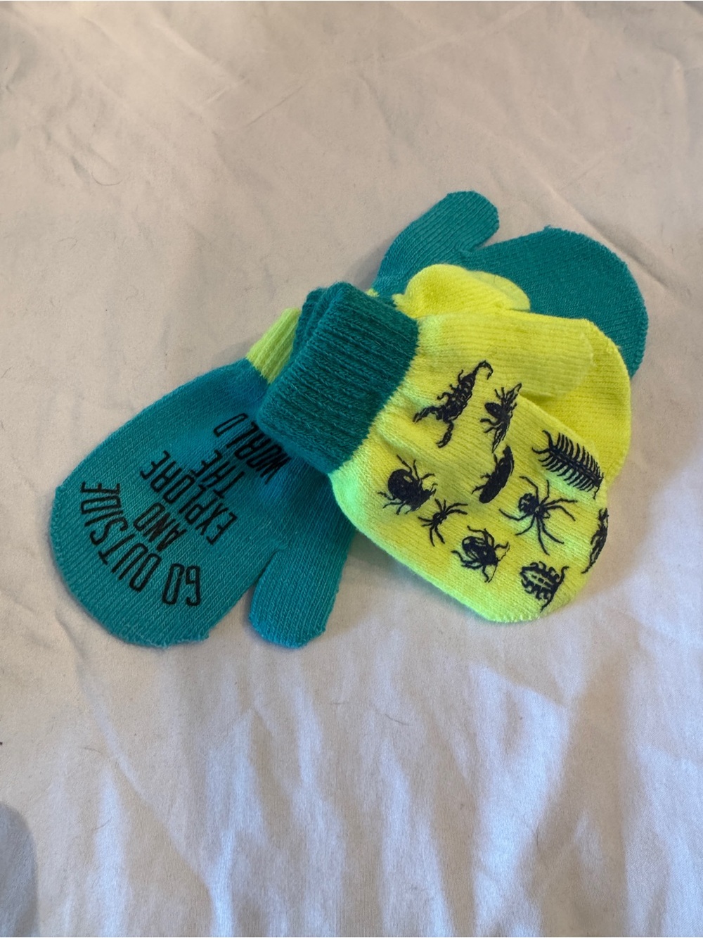 OshKosh B'gosh Neon Yellow & Teal Bug Print Mittens